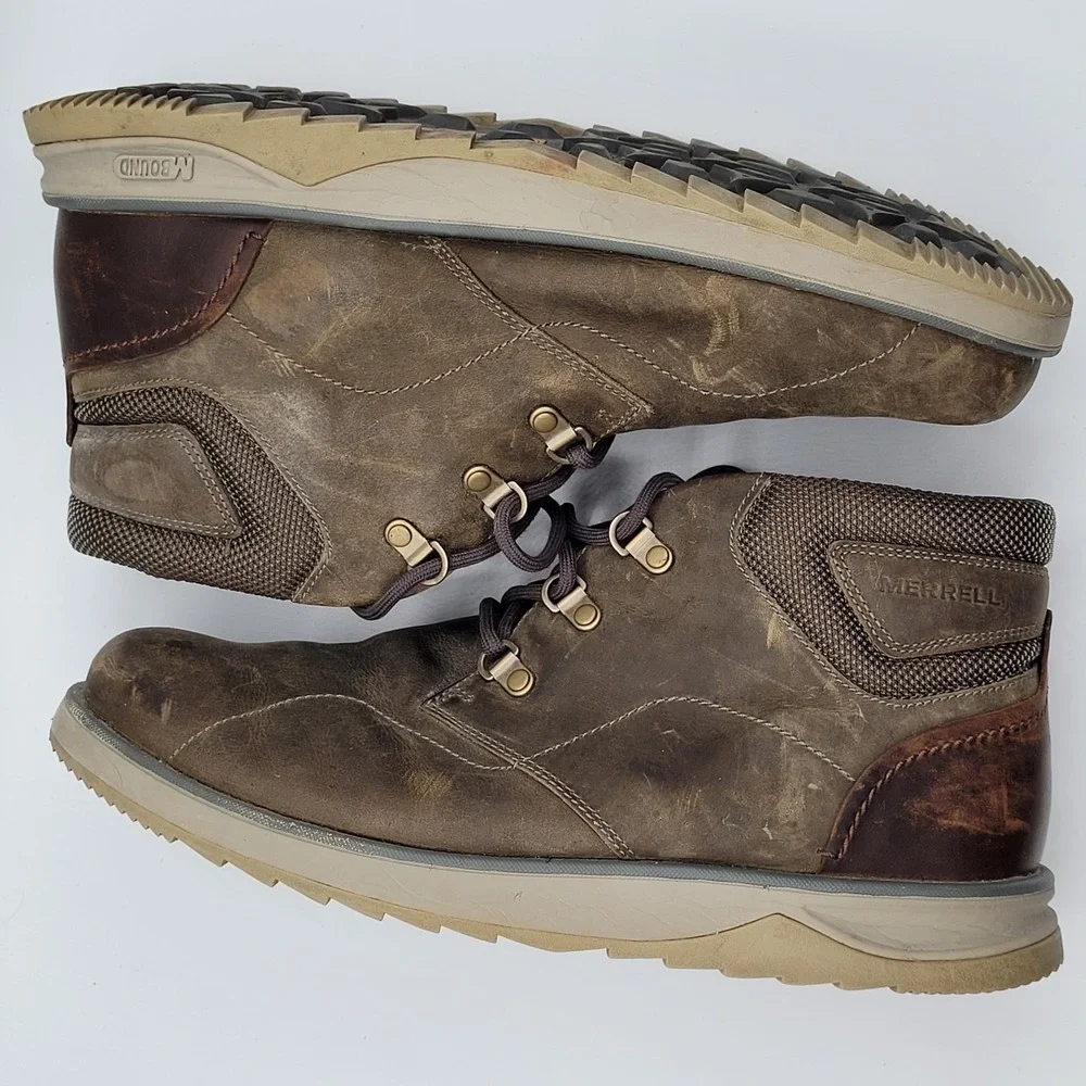 Merrell Boulder Chukka Boots Mens 10.5 Brown Leather Lace Up J23679